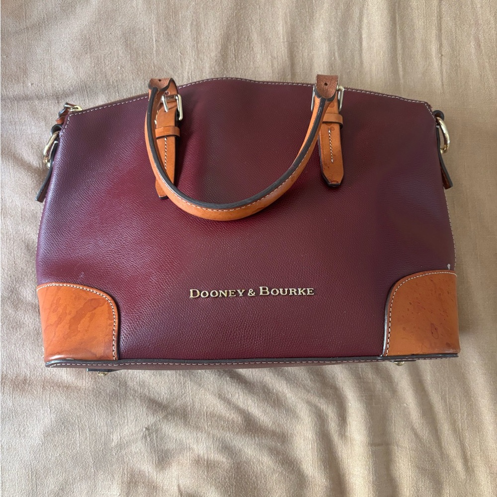 Dooney & Bourke Maroon and Tan Leather Tote